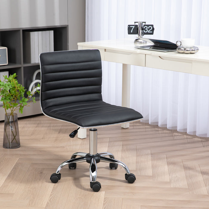 Ergonomic Armless Mid-Back Desk Chair - PU Leather Swivel Seat with Chrome Base - Ideal for Office Work and Home Study