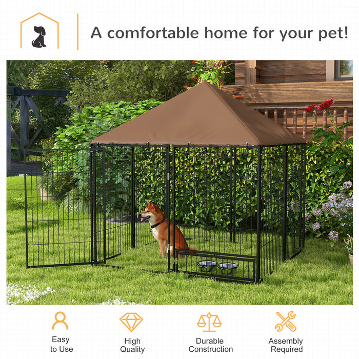 Heavy-Duty Outdoor Dog Kennel and Puppy Play Pen - Garden Playpen Fence with Canopy, Enclosure Cage, and Rotating Bowl - Perfect for Pet Safety and Playtime, 141 x 141 x 151 cm