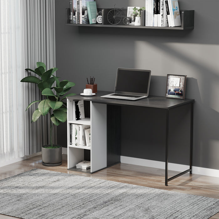 Modern Grey Workstation - Home Office Computer Desk with Storage Shelves & Study Writing Table - Ideal for Remote Work & Study Spaces