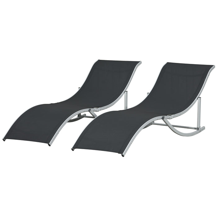 S-Shaped Folding Sun Lounger Set - Reclining Aluminum Lounge Chairs for Poolside Relaxation - Perfect for Outdoor Napping and Sunbathing