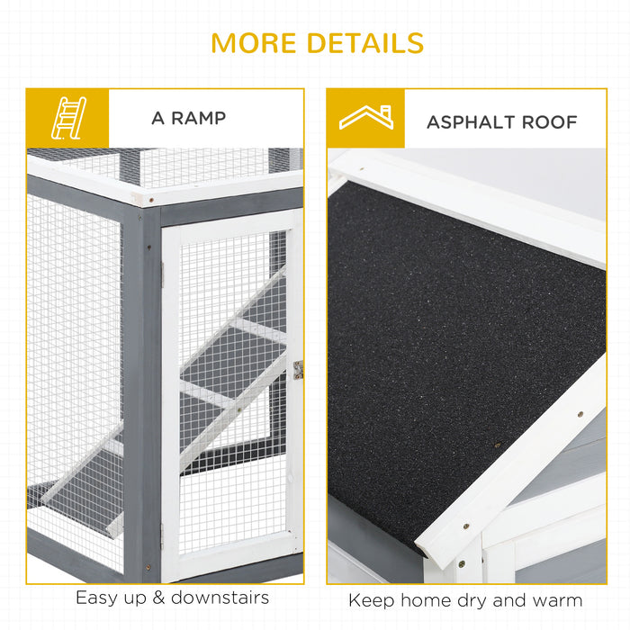 Wooden 2-Tier Rabbit & Guinea Pig Hutch - Bunny Cage with Pull Out Tray, Ramp, Small Animal House - Ideal for Pet Safety and Comfort 122x62.6x92 cm