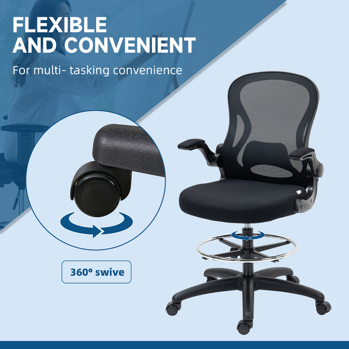 Ergonomic Standing Desk Chair with Adjustable Armrests and Lumbar Support - Includes Footrest Ring for Comfort - Ideal for Home Office and Standing Desks