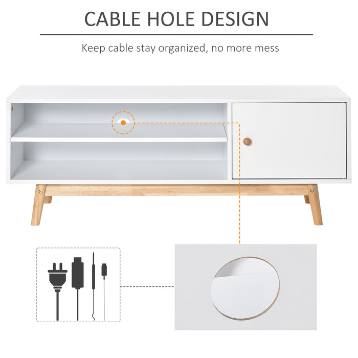 Modern White TV Stand - Accommodates up to 50'' Flat Screens, Storage Shelves & Door - Ideal Entertainment Center for Living Room or Bedroom