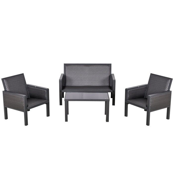 Aluminum PE Rattan 4-Person Sofa Set - Deep Grey Wicker Outdoor Furniture with Coffee Table - Ideal for Conservatory, Lawn & Patio Entertaining