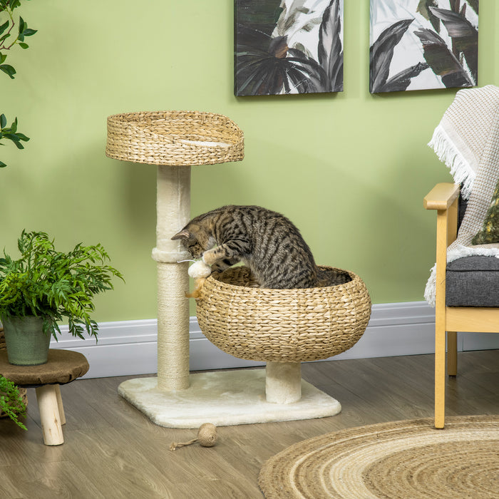 Cat Climbing Tower with Activity Center - 72cm Beige Kitty Play Structure with 2 Plush Beds & Ball Toy, Sisal Scratching Post - Ideal for Playful Cats and Kittens