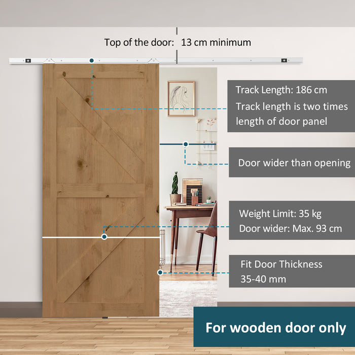 HOMCOM 6FT Sliding Barn Door Hardware - Sturdy Track Kit for Single Wooden Door, Easy-Glide System - Ideal for Closet Renovation & Space-Efficient Home Design