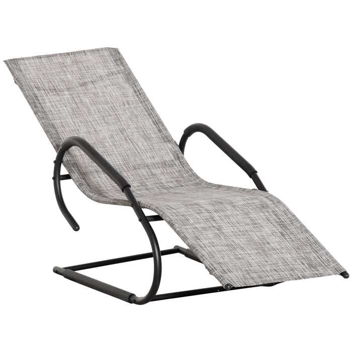 Outdoor Sun Lounger with Headrest - Texteline Reclining Rocking Chaise for Garden, Balcony, Deck - Comfortable Lounging Solution in Grey