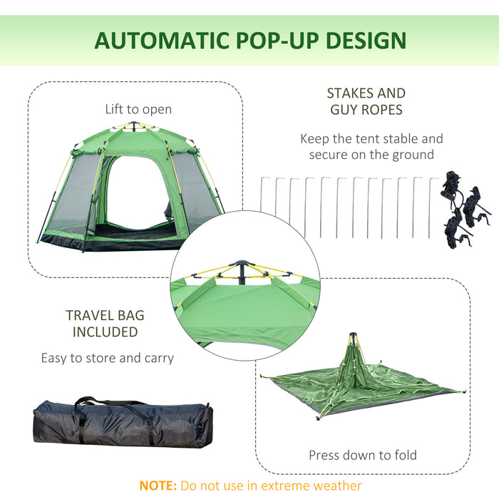 6-Person Instant Pop-Up Camping Tent - Dual-Level, Ventilated Backpacking Shelter with 4 Windows and 2 Doors - Ideal for Family Fishing and Hiking Trips, Includes Portable Carry Bag, Green