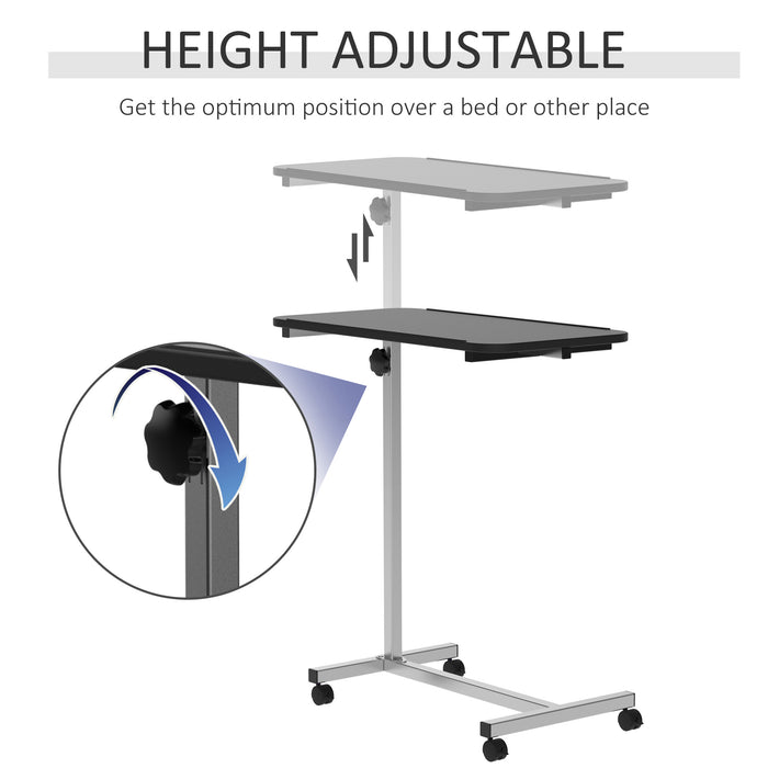 Adjustable Overbed and Chair Rolling Desk - Laptop and Notebook Stand with Lockable Casters, Wooden Top - Ideal for Home Office and Mobility Assistance