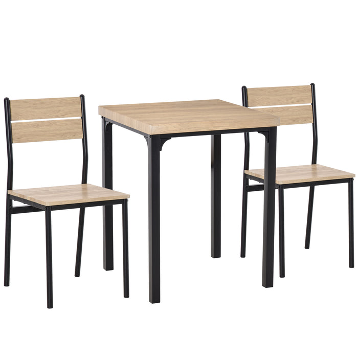 Compact 3-Piece Dining Set with Wooden Table & 2 Chairs - Sturdy Metal Legs for Bistro or Café Feel - Ideal Kitchen Breakfast Bar Furniture for Small Spaces