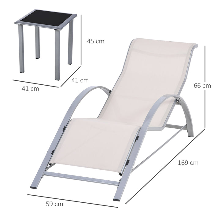 Metal Frame Garden Lounge Set - 3-Piece Outdoor Recliner Chair with Matching Table, Cream - Perfect for Patio Relaxation and Sunbathing