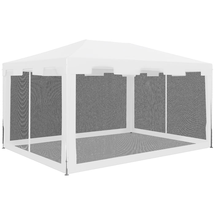 Waterproof Gazebo with Mesh Sides 4x3m - Outdoor White/Black Canopy for Events - Ideal Shelter for Garden Parties and Gatherings