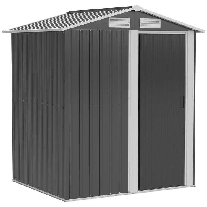 Metal Garden Storage Shed 5x4 ft - Sliding Door, Sloped Roof, and Floor Foundation for Outdoor Tool Organization - Ideal for Backyard, Patio, Grey