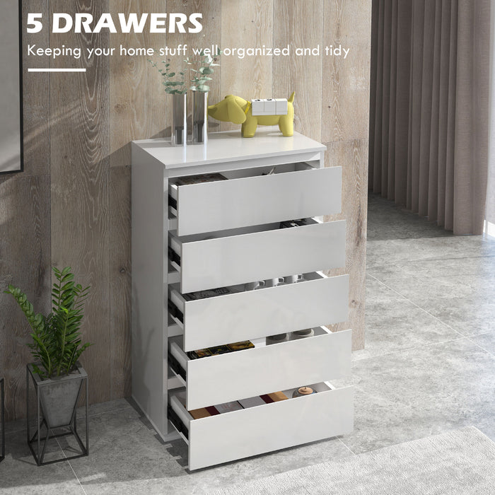 High Gloss 5-Drawer Chest - Bedroom Storage Dresser with Modern Design Cabinets - Sleek Organizational Furniture for Home Spaces