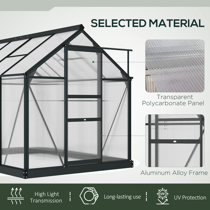 Large Walk-In Clear Polycarbonate Greenhouse - Sturdy Aluminium Frame & Galvanized Base, Sliding Door - Ideal for Garden Plant Growth, 6x8ft