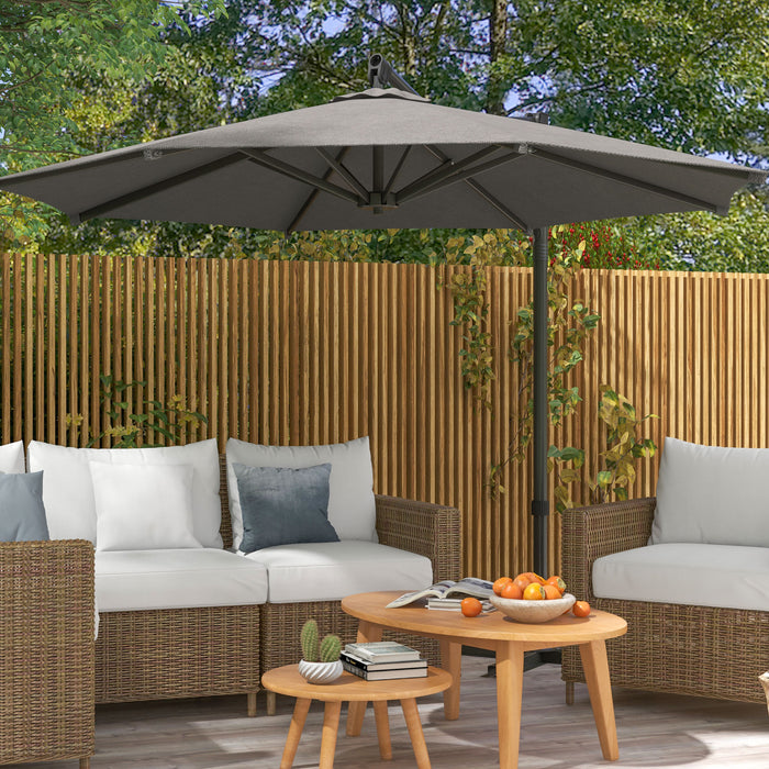 360° Rotating Cantilever Banana Parasol with Cross Base - Outdoor Patio Umbrella with Tilt and Crank Handle, Dark Grey - Ideal for Garden Decks and Poolside Shade