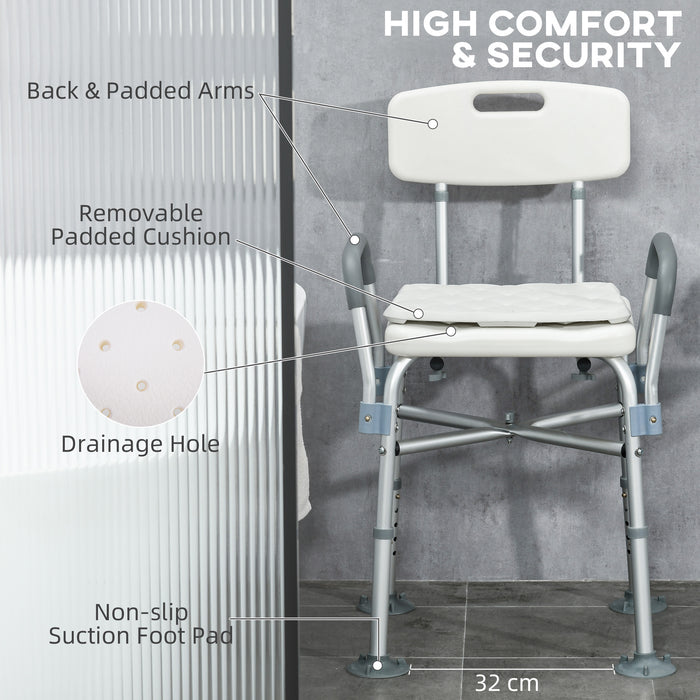 Height Adjustable Aluminum Shower Chair with Back Support and Armrests - Removable Padded Cushion Bath Seat - Safe Seating Solution for Seniors, Disabled, Pregnant Women