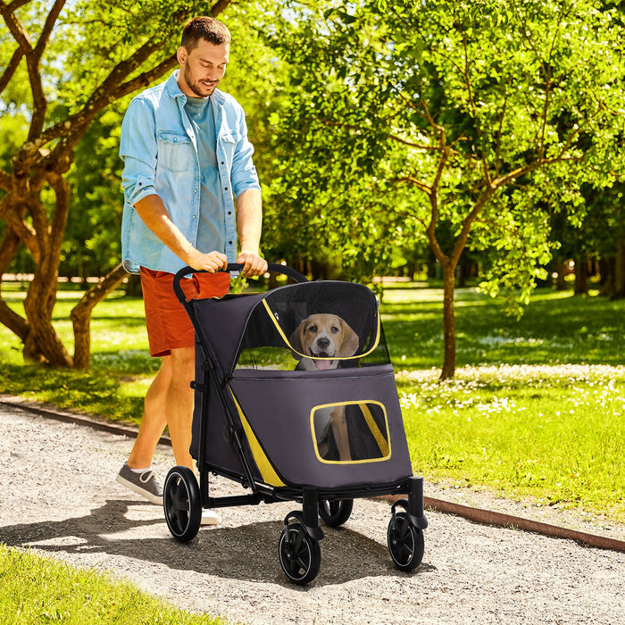 Pet Travel Carriage - Shock-Absorbing Stroller with Universal Front Wheels & One-Click Folding - Ideal for Dogs & Cats, with Brakes, Storage & Mesh Window