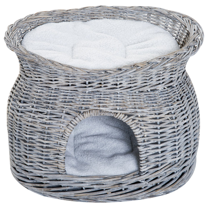 Elevated 2-Tier Cat Basket Bed with Plush Cushion - Gray Comfort Nest for Felines - Ideal for Lounging and Sleep