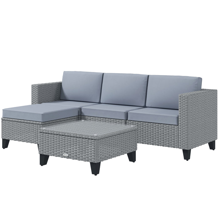 5-Piece Rattan Patio Furniture Set - Corner Sofa, Footstools & Coffee Table in Grey - Ideal for Poolside Lounging and Entertainment