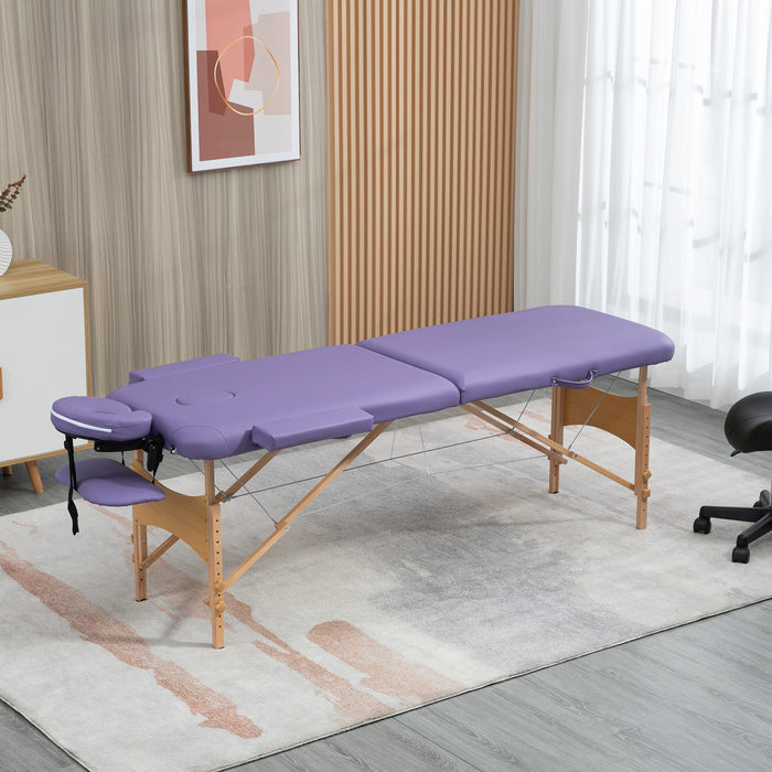 Folding Portable Massage Bed with Wooden Frame - Spa and Beauty Therapy Table, 2 Section Design, with Carrying Bag - Ideal for Mobile Therapists, Home Use, and Travel Convenience