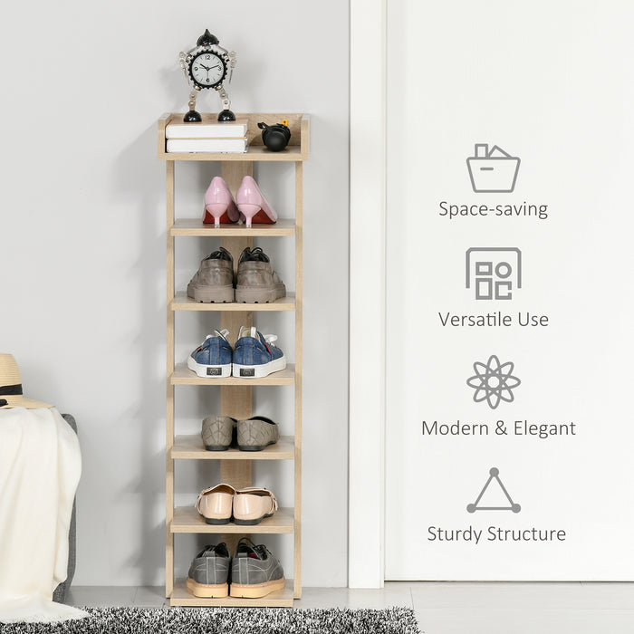 7-Tier Shoe Rack Organizer - Sturdy Wooden Storage Shelf Display, Oak Finish - Ideal for Entryway, Living Room, or Bedroom Organization