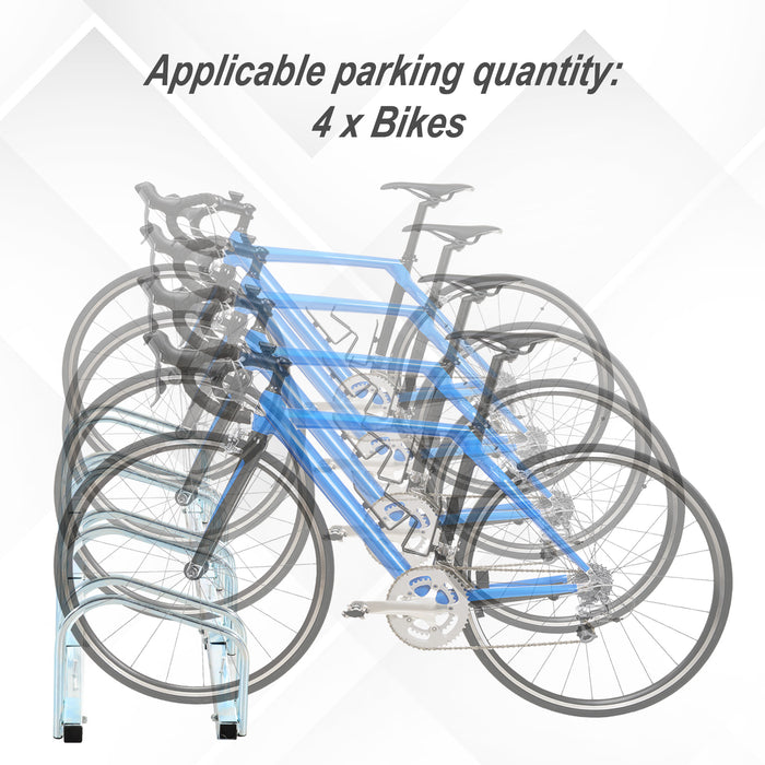 Bike Stand Storage Solution - Floor or Wall Mountable 4-Slot Bicycle Rack with Locking Feature, Silver - Secure and Organize Multiple Cycles for Home or Commercial Use