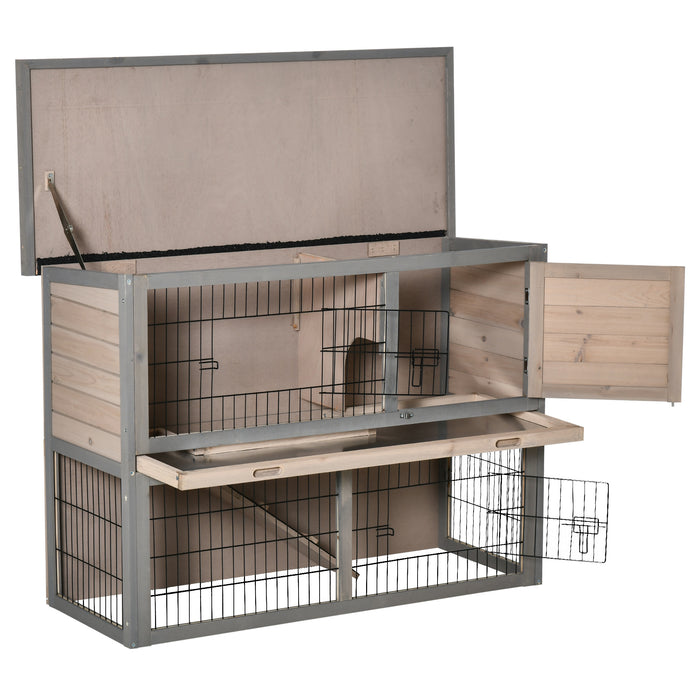 Bunny Haven Hutch - Small Animal Cage with Easy-Clean Sliding Tray, Outdoor Run, and Accessible Top, Includes Ramp - Ideal for Indoor/Outdoor Rabbit Care, Grey, 108x45x78cm