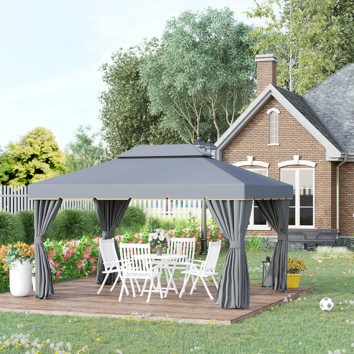 Aluminium Alloy Gazebo Marquee 3 x 4m - Canopy Pavilion with Mesh Netting and Sidewalls for Outdoor Events - Ideal Shelter for Garden Parties, Patio Gatherings in Grey