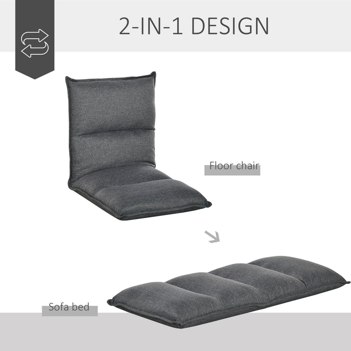 Foldable Padded Sofa with Adjustable Backrest - Thick Seat Cushion Lazy Lounge Chair in Grey - Perfect for Small Spaces and Comfort Seekers