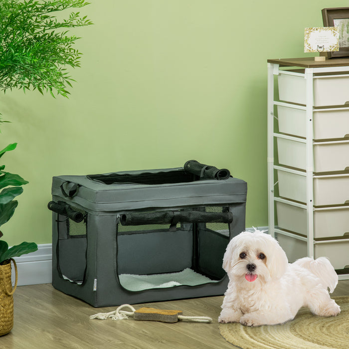 Foldable Pet Carrier for Miniature Dogs and Cats - Portable and Spacious Grey Dog Bag, 60x42x42 cm - Ideal for Traveling with Small Animals