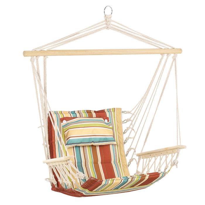 Thick Rope Woven Hanging Hammock Chair - Comfortable Swing Chair for Indoor/Outdoor Use, Safe Wide Seat - Ideal for Home, Patio, Yard, Garden Relaxation with Stylish Multi-Color Stripes