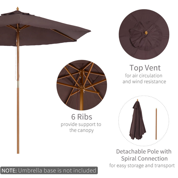 Wooden Garden Parasol 2.5m - Outdoor Patio Sun Shade Umbrella with Canopy in Coffee - Ideal for UV Protection and Relaxation