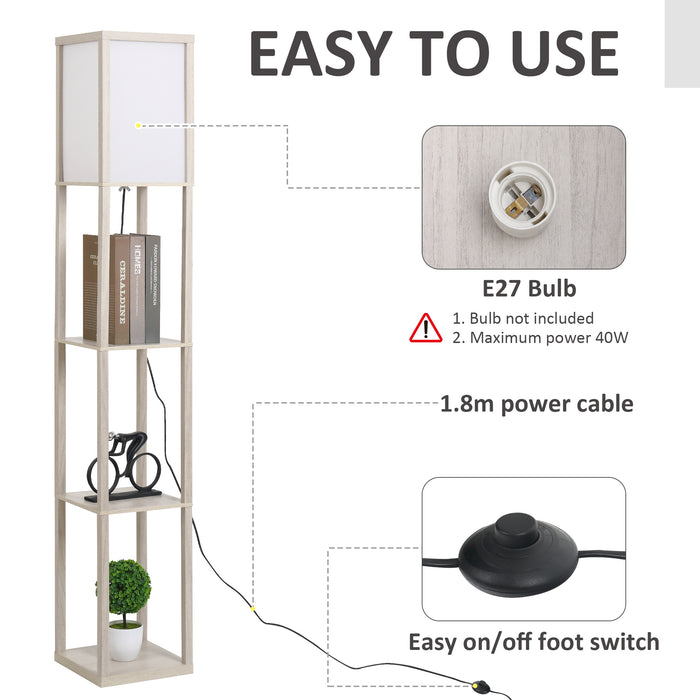 4-Tier Oak Floor Lamp with Storage Shelves - Contemporary Standing Light for Reading & Illumination - Ideal for Living Room, Bedroom, Office, and Dorm Spaces