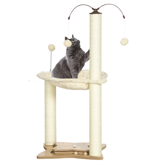 Kitten Play Tower - Beige Cat Tree with Sisal Scratching Posts, Hammock & Ball Toy, 53.5x53.5x90 cm - Ideal Entertainment for Indoor Cats