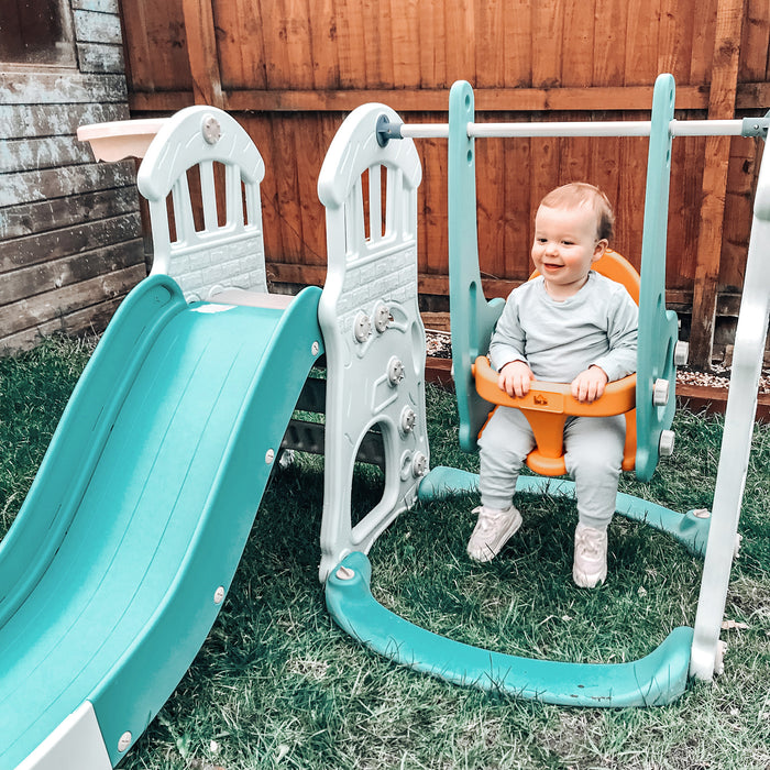 3-in-1 Slide & Swing Playset with Basketball Hoop - Adjustable Height, Water-Fillable Base, Toddler Activity Center - Child-Friendly Indoor/Outdoor Climber Playground for Active Play