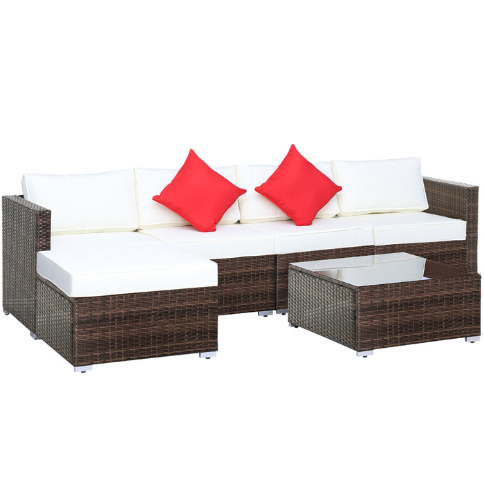 5-Seater Rattan Furniture Set - Elegant Outdoor Patio Ensemble in Brown & Milk White - Perfect for Entertaining and Relaxation