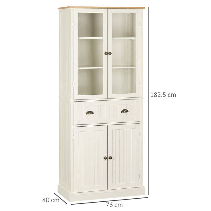 Freestanding 5-Tier Storage Cabinet with Drawer - Adjustable Shelves Kitchen Cupboard, Cream White - Ideal for Living Room and Dining Room Organization