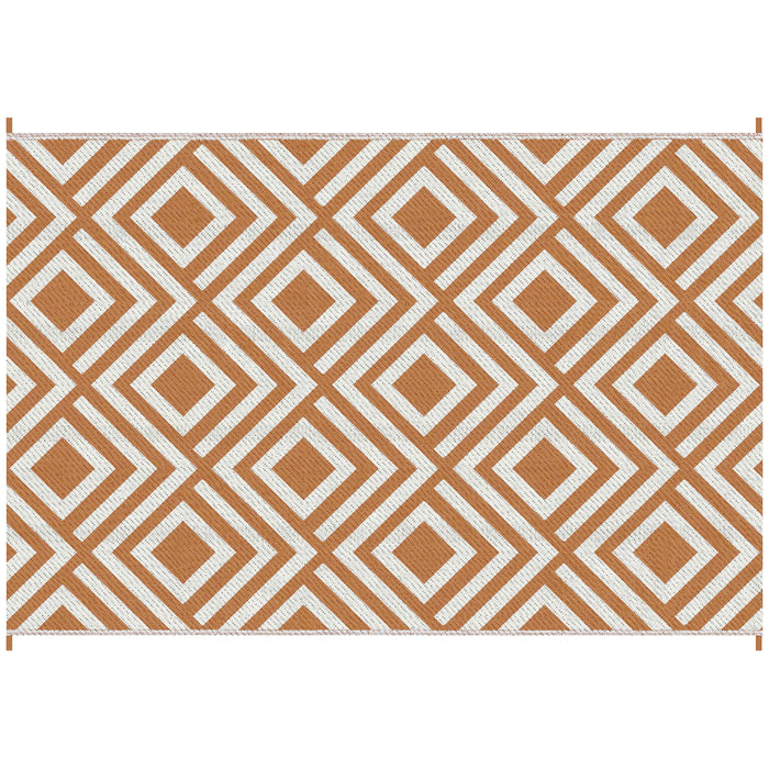 Reversible Waterproof Outdoor Rug with Carry Bag - Plastic Straw Mat, Ground Stakes Included, Ideal for Picnics, Beach, RV & Deck Use - Brown & White Durable Design for Excursions