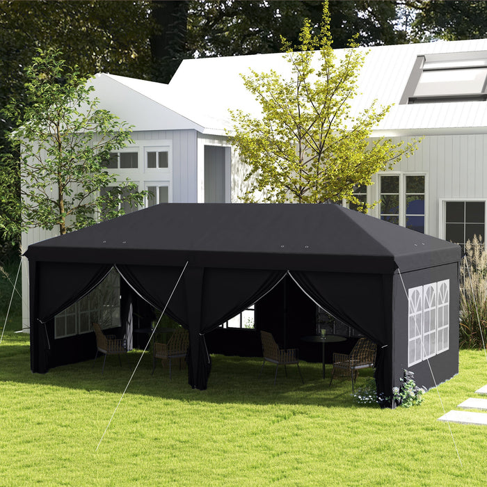 Pop Up Gazebo 3x6m with Side Panels & Windows - Height-Adjustable Outdoor Party Tent, Storage Bag Included - Ideal for Garden, Camping & Events, Grey