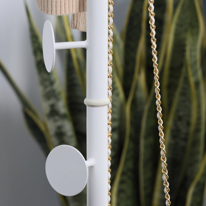 Modern Free-Standing Hall Tree Coat Rack - 8 Round Disc Hooks, Marble Base, Steel Frame for Clothing & Accessories - Ideal for Entryway Organization