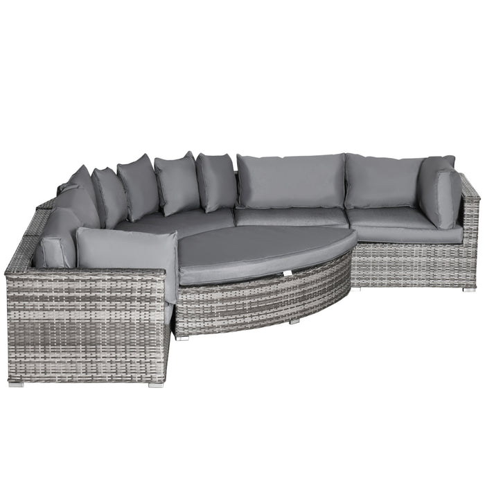 Outdoor Rattan Lounge Set - 6-Seater Wicker Sofa with Plush Cushions, Half Round Patio Design - Ideal for Garden Conversations and Relaxation