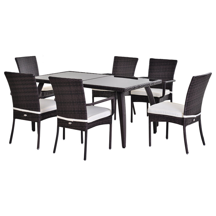 6-Seater Rattan Dining Set - Wicker Weave Chairs with Tempered Glass Top Table for Outdoor & Garden - Elegant Patio Furniture for Family and Entertaining