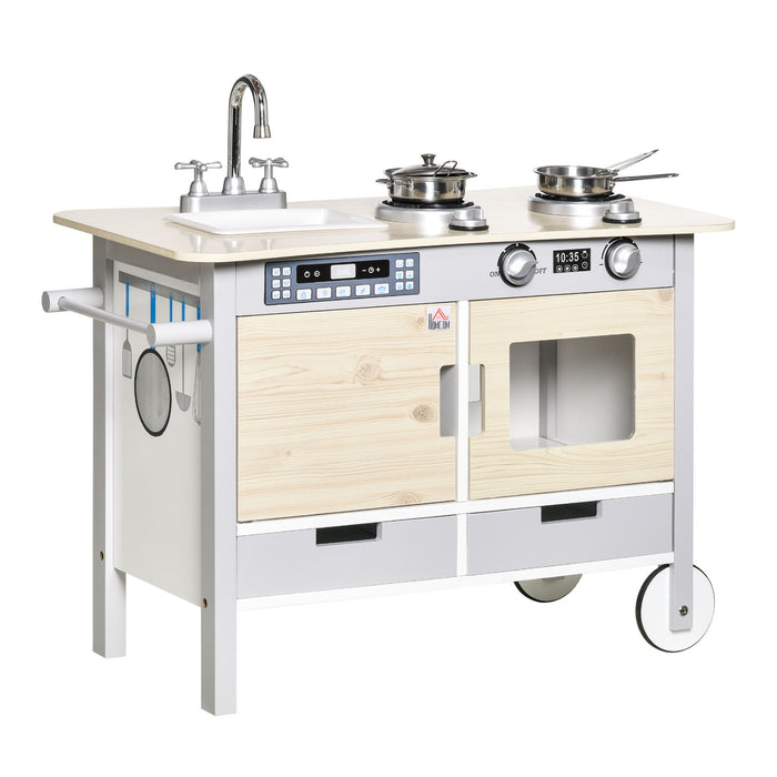 Educational Play Kitchen Set for Kids - Interactive Cooking Role Playset with Sink, Mobile Cart, and Storage Drawers - Imaginative Fun for Aspiring Young Chefs