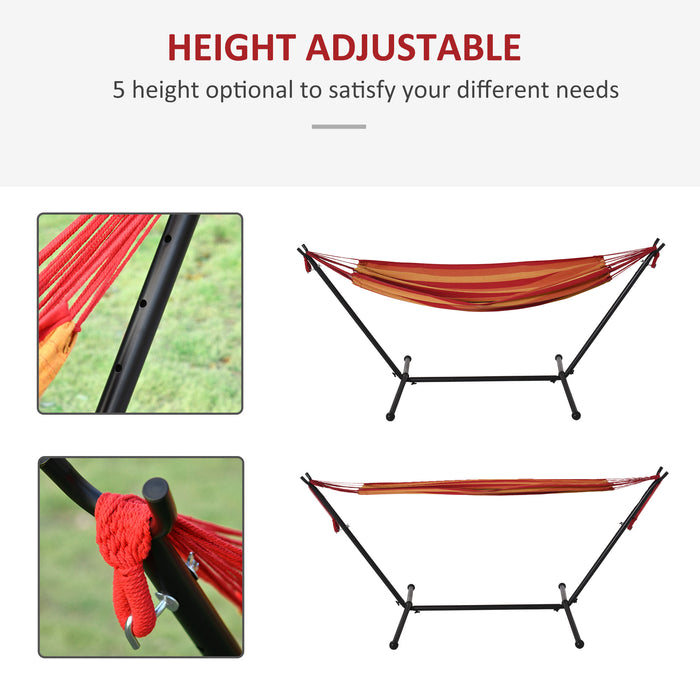 Adjustable Red Stripe Hammock with Stand - Portable & Durable Camping Hammock, 120kg Capacity, Includes Carrying Bag - Ideal for Outdoor Relaxation and Adventure Enthusiasts