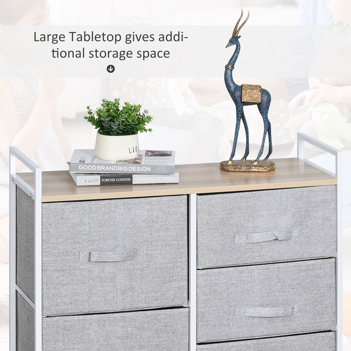 5-Drawer Linen Organizer Chest - Home Organization with Shelf, Handles, Metal Frame and Adjustable Feet - Space-Saving Dresser for Hallways and Bedrooms, Grey