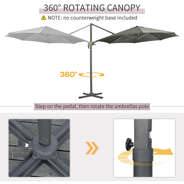 Cantilever Parasol with Cross Base - 3x3m Garden Umbrella with 360° Rotation and Tilt Feature, Grey - Ideal for Patio & Outdoor Shade