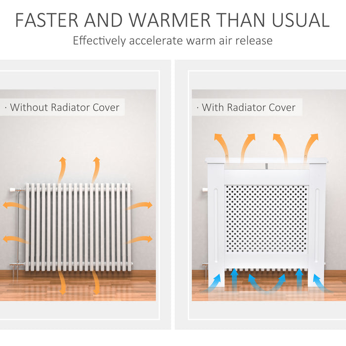 Modern White Wooden Radiator Cover - Diamond Grill Style Heating Cabinet for Home - Small Size, Space-Saving Solution