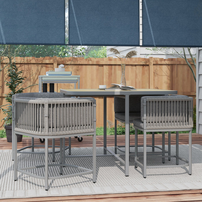 5-Piece PE Rattan Dining Set - Cushioned Cube Garden Furniture with Stone Composite Top - Ideal for Indoor & Outdoor Spaces, Stylish Grey Design