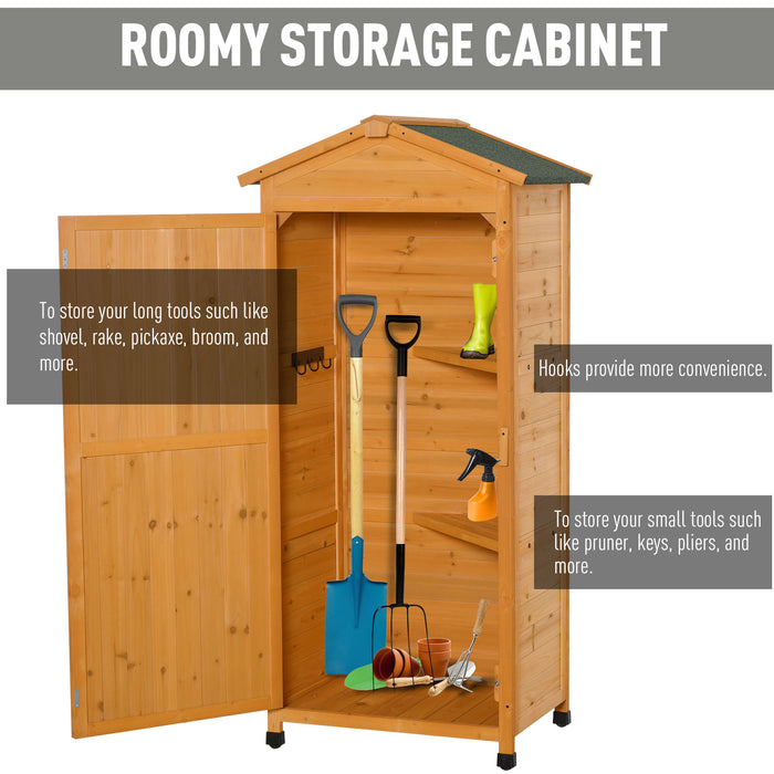 Wooden Garden Cabinet with 3-Tier Storage - Shed with 2 Shelves, Lockable Organizer, Hooks, Foot Pad, 74x55x155cm - Ideal for Outdoor Tool and Equipment Organization